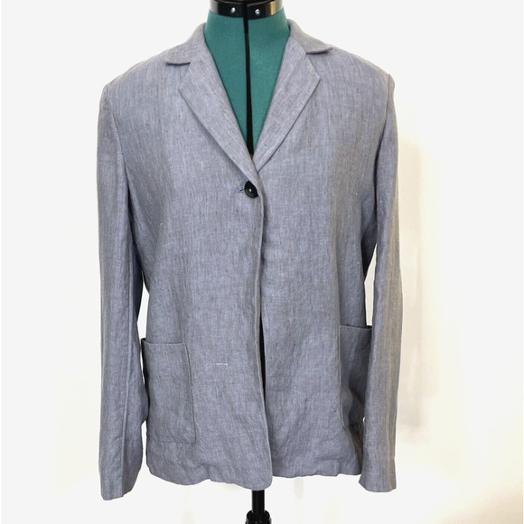 J Jill Linen Jacket XS Blue Gray Blazer Lagenlook. Slouchy Pockets.‎ Long Sleeve - Picture 1 of 9